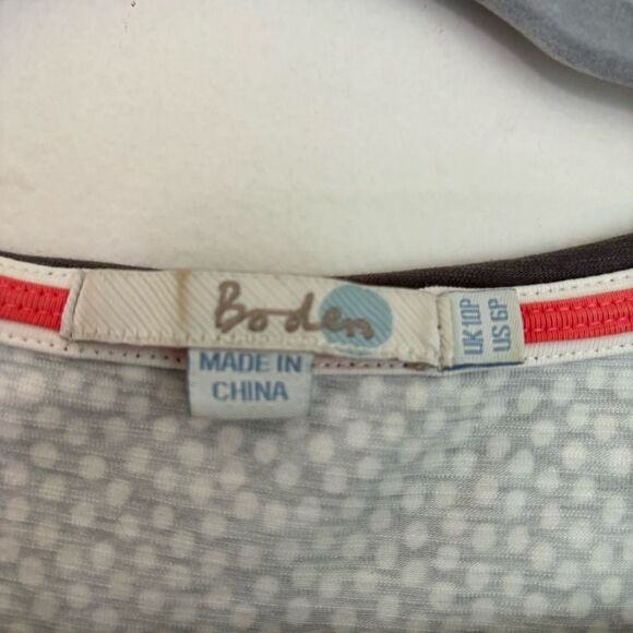 Boden Women v-neck short sleeve polka dot gray white stretch cotton dress 6 EUC! - Picture 5 of 10
